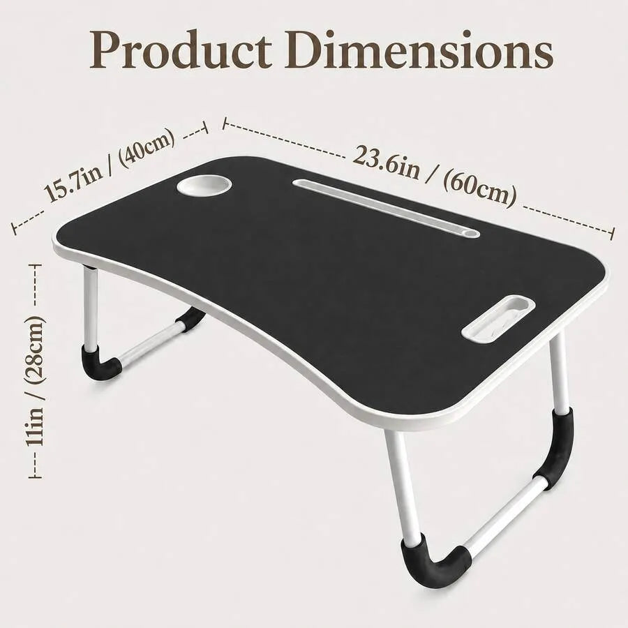 Multi‑Purpose Large Foldable Lap Desk, Portable Bed Tray Table Equipped With Cup Holder, Tablet Slot And Carry Handle, Lightweight Fold‑Up Lap Tray For Working, Studying, Eating, Reading On Bed, Sofa & Couch