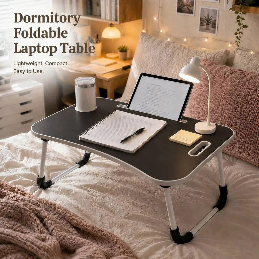 Multi‑Purpose Large Foldable Lap Desk, Portable Bed Tray Table Equipped With Cup Holder, Tablet Slot And Carry Handle, Lightweight Fold‑Up Lap Tray For Working, Studying, Eating, Reading On Bed, Sofa & Couch