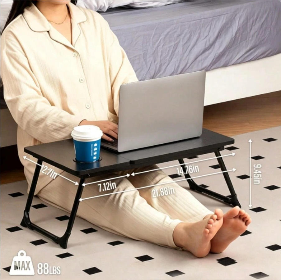 Laptop Desk For Bed Couch, Adjustable Foldable Bed Table With Cup Holder | Breakfast Serving Tray