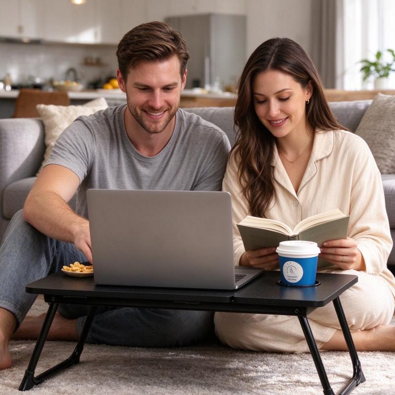 Laptop Desk For Bed Couch, Adjustable Foldable Bed Table With Cup Holder | Breakfast Serving Tray