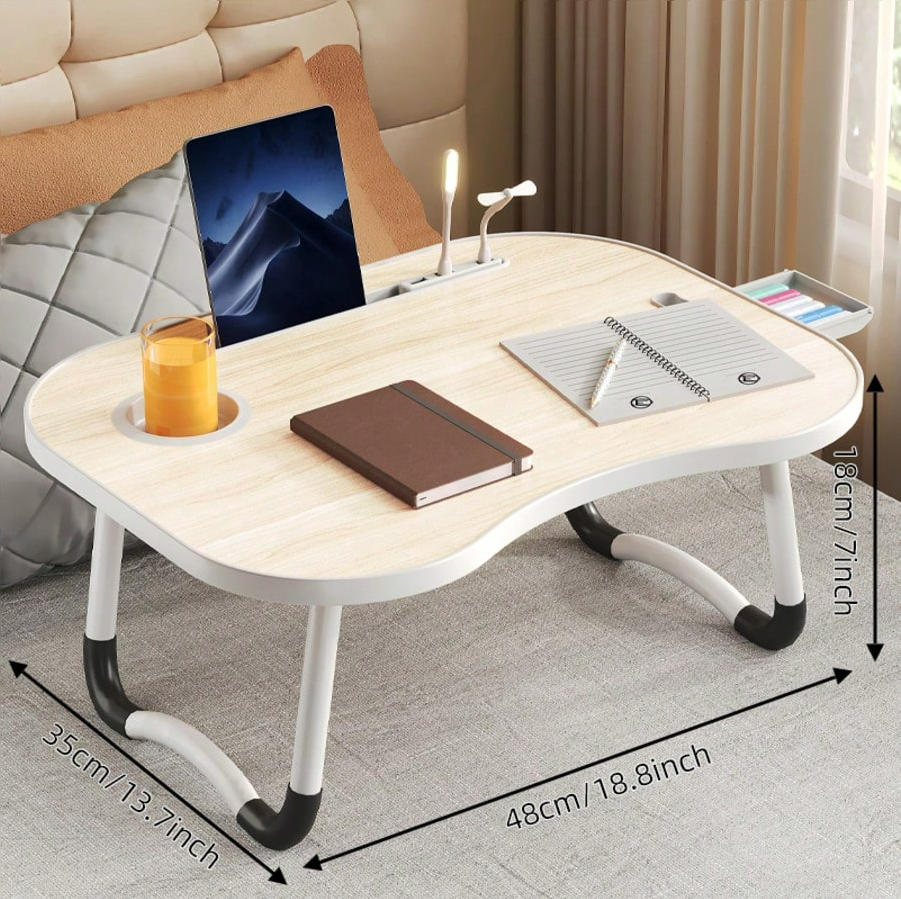 Portable Laptop Desk, With Card Slots And Cup Holders, A Folding Desk. Strong, Stable, Space-Saving, Suitable For Laptop Use On Bed, Simple Dining, Painting, Design, Etc.